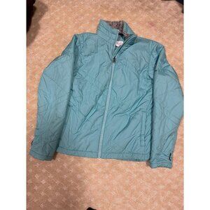 Columbia Women's L Jacket Turquoise Quilted Puffer Interchange Liner Faux Fur